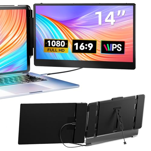 Laptop Screen Extender, 14" FHD 1080P IPS Dual Laptop Monitor Extender, Plug n Play Portable Travel Monitor for Laptops 13.3"-17" with HDMI/USB-A/Type-C, Compatible with Windows Mac Chrome Android - color: Classic Black