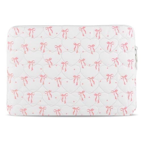 Cute Bow Puffy Laptop Sleeve 13-15 Inch Cute Quilted Laptop Protective Case Padded Bow Computer Sleeve for MacBook - color: Beige, size: 13inch