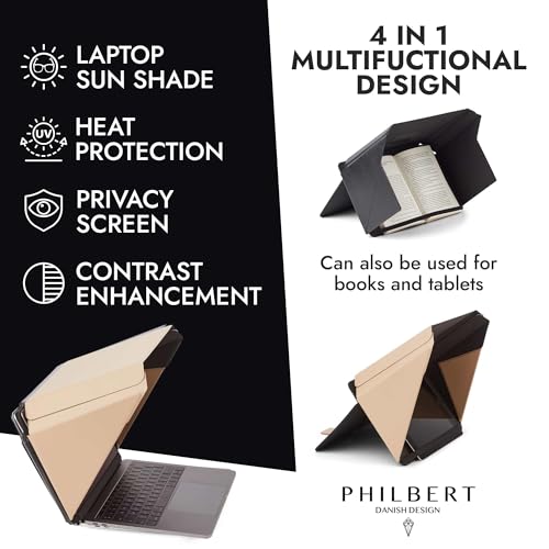 4-in-1 Laptop Screen Shade – Original Lux Hood – Sun, Privacy, Heat & Contrast Protection, Freestanding with Pocket, Fits 15–16” MacBook & PC, Patented, Beige | PHILBERT Danish Design - color: Beige, size: 15-16in