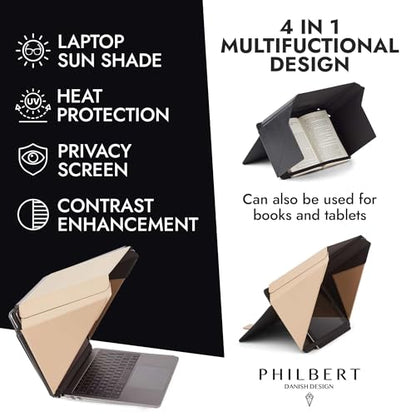 4-in-1 Laptop Screen Shade – Original Lux Hood – Sun, Privacy, Heat & Contrast Protection, Freestanding with Pocket, Fits 15–16” MacBook & PC, Patented, Beige | PHILBERT Danish Design - color: Beige, size: 15-16in