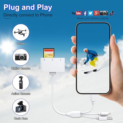 XD Card Reader, 3-in-1 SD/TF/XD Card Adapter - Lightning + USB A + USB C SD Card Reader Plug & Play, OTG Memory Card Reader for iPhone 17/16/15/14/iPad/PC/Android