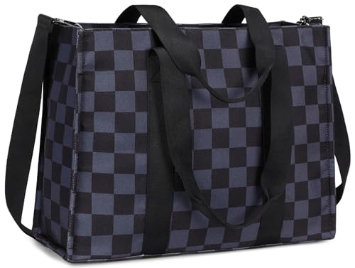 BTOOP Work Tote Bag for Women, Laptop Tote Bag With 15.6 Inch Padded Compartment, Teacher Nurse Bible Bags - color: Black-grey Checked