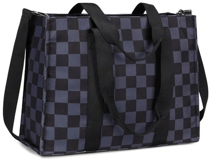 BTOOP Work Tote Bag for Women, Laptop Tote Bag With 15.6 Inch Padded Compartment, Teacher Nurse Bible Bags - color: Black-grey Checked