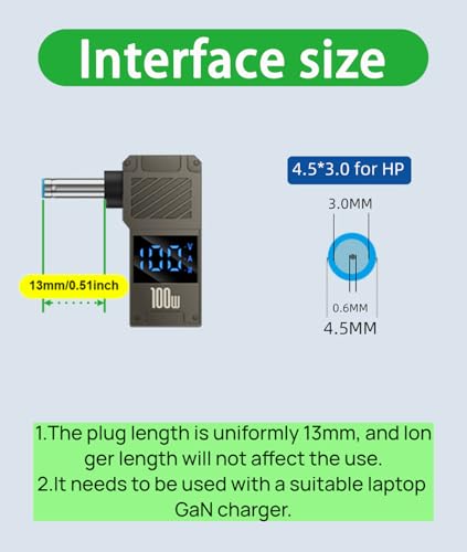 USB C to DC Adapter – GaN Charger Adapter Cable, Connector Tip to USB-C for Laptops (Travel Plug Adapter, 4.5 * 3.0mm HP) - size: 4.5 * 3.0mm HP