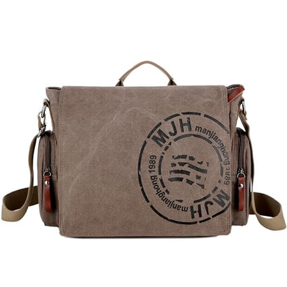 FSD.WG Satchel Messenger Bag for Men Canvas,Travel Shoulder bag 13.5" Laptop Bags - color: Brown