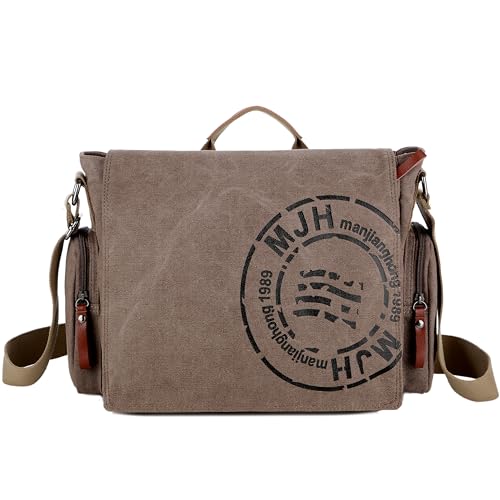 FSD.WG Satchel Messenger Bag for Men Canvas,Travel Shoulder bag 13.5" Laptop Bags - color: Brown