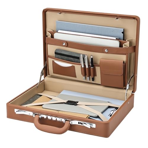 Briefcases for Men, Carrying Case Document Professional Leather Briefcase with Lock, Business Brief Case for 16 Inch Laptop Documents, Durable Executive Attache Case for Work Office Travel, Brown - color: Brown
