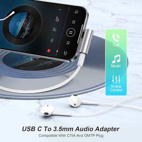 Samsung S25 USB C Headphone Adapter USB C to 3.5mm Audio Adapter for Samsung Galaxy S25FE/A16/A36/A56/S25 Ultra/S24FE/S23/S22, iPhone 17/16, HiFi Right Angle Female Headphone Jack Dongle Aux Adapter - color: black silver