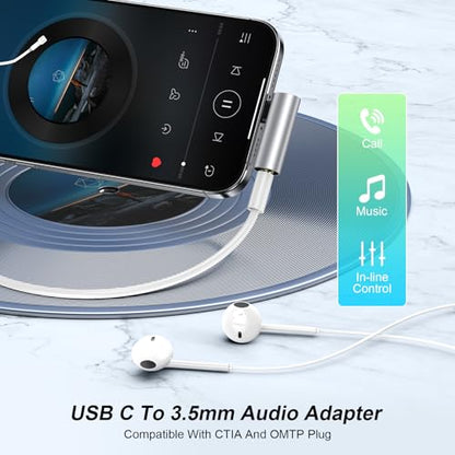 Samsung S25 USB C Headphone Adapter USB C to 3.5mm Audio Adapter for Samsung Galaxy S25FE/A16/A36/A56/S25 Ultra/S24FE/S23/S22, iPhone 17/16, HiFi Right Angle Female Headphone Jack Dongle Aux Adapter - color: black silver