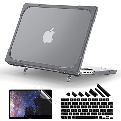 Batianda Heavy Duty Case for MacBook Pro 14 inch 2026-2021, Grey | Fits M5/M4/M3/M2/M1 Pro Max Chip, Ergonomic Foldable Stand Holds 22 lbs, Shockproof Bumper, Matte Translucent Hard Shell - color: Gray