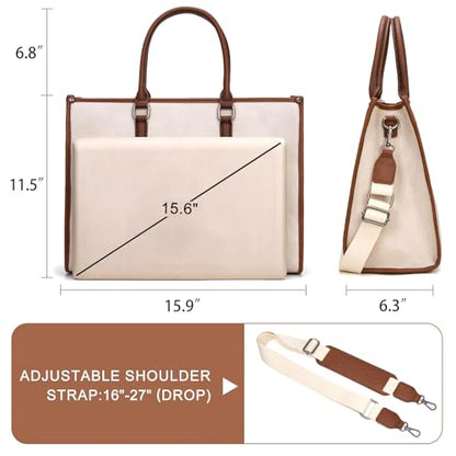 Montana West Laptop Tote Bag for Women 15.6 Inch Computer Bags Business Office Work Briefcase With Adjustable Shoulder Strap - color: Beige
