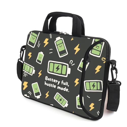 AMARY 15.4" 15.6" laptop sleeve adjustable shoulder strap with handle accessory pocket for men women (Battery full) - color: Battery Full