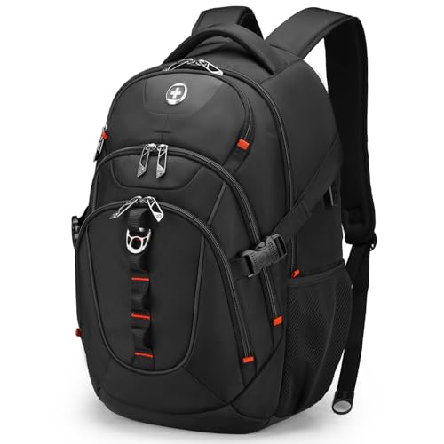 Swissdigital Design Laptop Backpack, Travel Backpack with USB Charging Port Fits 15.6 inches Computer, 31L College School Bookbag for Men, Black | SD803-01 - color: Black