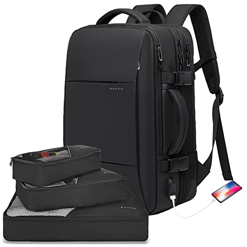 BANGE 45L Carry On Backpack, Weekender Travel Backpacks, 17.3 inch Laptop Back Pack Business Expandable Bag for Men and Women… (Blake45L（with3cubes)… - size: Black-45l(with3cubes)