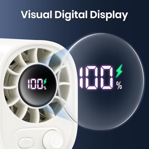 100-Speed Portable Clip on Fan, Mini Rechargeable Personal Waist Fan | Strong airflow, LED display and clamp-on design for baby strollers, car seats, office desks, golf carts and summer travel - color: White