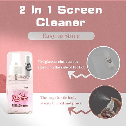 2-Pack Eye Glasses Cleaner Spray, Travel-Sized Screen Cleaning Kit with Touchscreen Mist for iPhone, Sunglasses, Computer, Laptop Screens, Phone Electronics with Eyeglass Cloth and Case Lid - Hatstart - color: Blue Pink