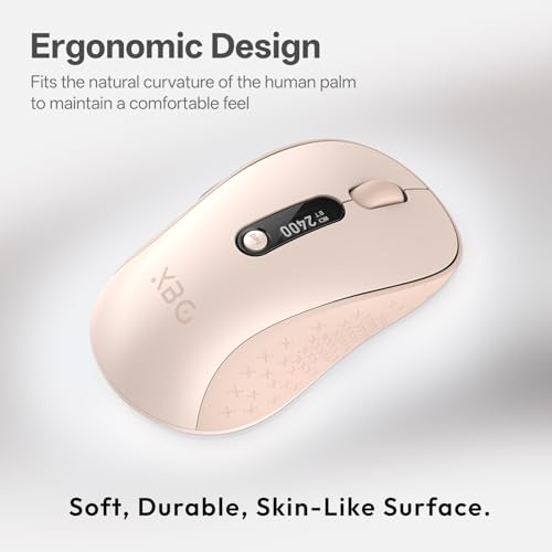 XBG B15Pro Tri-Mode Wireless Bluetooth Mouse with LED Display for Laptop | Bluetooth 5.0/4.0 & 2.4G, 2400 DPI, 500mAh Type-C Rechargeable, Ergonomic Silent Click, Multi-Device for PC Tablet Office - style: B15 Pro-Pink