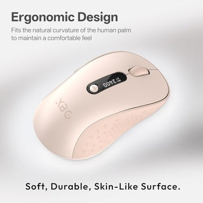 XBG B15Pro Tri-Mode Wireless Bluetooth Mouse with LED Display for Laptop | Bluetooth 5.0/4.0 & 2.4G, 2400 DPI, 500mAh Type-C Rechargeable, Ergonomic Silent Click, Multi-Device for PC Tablet Office - style: B15 Pro-Pink