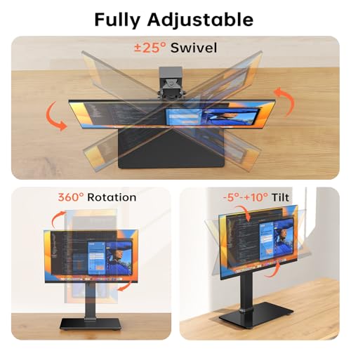 Afaloona Freestanding Single Monitor Stand for 13-32 Inch Monitor, No Clamp | Max Load 77lbs | Tempered Glass Base | ±25° Swivel | -5° to +10° Tilt | 360° Rotation | 4 Height Options | VESA 75×75/100×100 - size: Single Monitor Stand