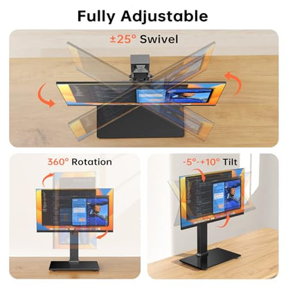 Afaloona Freestanding Single Monitor Stand for 13-32 Inch Monitor, No Clamp | Max Load 77lbs | Tempered Glass Base | ±25° Swivel | -5° to +10° Tilt | 360° Rotation | 4 Height Options | VESA 75×75/100×100 - size: Single Monitor Stand