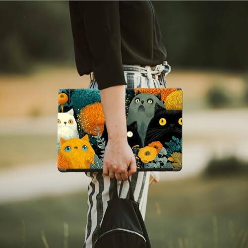 Laptop Skin Sticker Decal, Universal Protective Cover Fit 12 13 14 15.6 Inch Notebook, Reusable Water-Resistant Vinyl Decal w/ 2 Wrist Pads for Business Travel Office, Black Yellow Cat - color: Black Yellow Cat