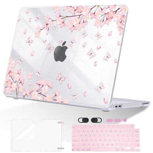 for MacBook Neo 13 inch Case 2026 (Model A3404), Glitter Printed Pattern Hard Shell Laptop Case with Keyboard Cover & Screen Film, Slim Plastic Protective Cover, Cherry Blossom Shiny - color: Cherry Blossom Shiny