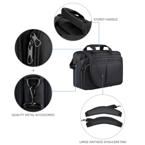 KROSER Laptop Bag Expandable Lightweight Briefcase for 17.3" Laptop Premium Business Work Bag Water-Repellent Messenger Bag for Travel/Women/Men-Black