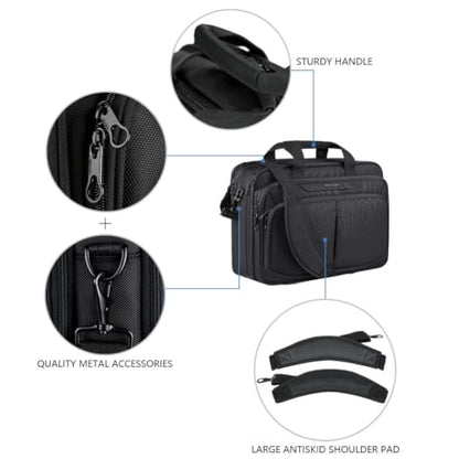 KROSER Laptop Bag Expandable Lightweight Briefcase for 17.3" Laptop Premium Business Work Bag Water-Repellent Messenger Bag for Travel/Women/Men-Black