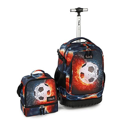 Tilami Rolling Backpack 19 inch with Lunch Bag Wheeled Laptop Backpack (Football) - color: Football