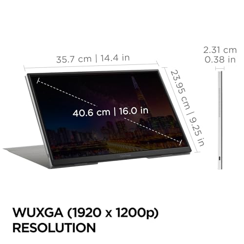 ViewSonic VG1656N 16 Inch 1200p Wireless Portable Monitor, IPS for Improved Workflows and Second Screen Productivity, Built-in Stand and Battery, 60W USB-C, and WiFi Dongle Inputs - style: 1920 x 1200