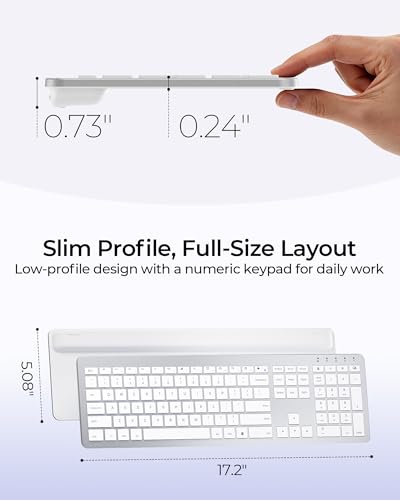 seenda Rechargeable Wireless Keyboard and Mouse Combo, Silver and White | Quiet, slim full-size keyboard with numpad, 2.4GHz USB receiver, USB-C charging, 3-level DPI mouse for Windows PCs/laptops - color: White and Silver