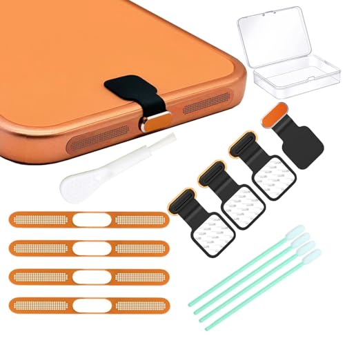[4-Pack] Phone Anti-Lost Dust Plug, Type-C Cover Cap, Mesh Speaker Dust Cover, Cell Phone Cleaning Kit with Brush - Universal Port Plug Set Accessories for iPhone17 Pro/Pro Max (Orange 17 Max-4) - color: Orange 17 Max-4