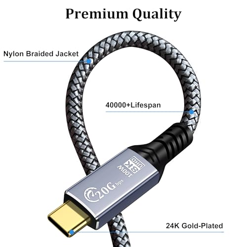 Tan QY USB C Monitor Display Cable 5FT, 8K USB C 3.2 Gen 2X2 Video Cable, 20Gbps high-Speed Data Transfer, 100W Charging, Suitable for iPhone 15/16 Plus Pro Max, MacBook, iPad, etc(Silver, 5FT) - size: 5FT