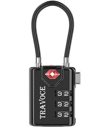 TRAVOCE TSA Approved Luggage Locks - Heavy Duty 3 Digit Combination Cable Lock, Search Alert for Suitcases, Backpacks, Golf Bags, Tents, Violin and Camera Cases, 1 Pack, Black - color: Black 1 Pack