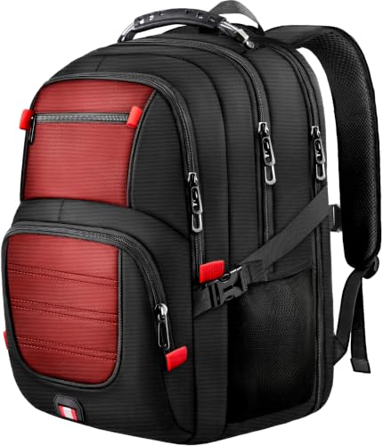 17.3 Inch TSA Friendly Laptop Backpack with LifetimeWarranty, 45L Airline Approved Large Work Travel Computer Bag for Men & Women, Red - color: Red, size: 17.3 Inch（20.4"x13.3"x10.2"）