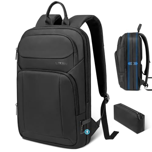 Backpack for Men Slim & Expandable Travel Laptop Backpack with USB Charging Port Water Resistant Anti-Theft Business Backpack Fits 15.6In Laptop for Commute Work College with Small Bag(Business Black) - color: Business Black, size: 15.6”