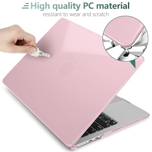 MEEgoodo for MacBook Air M5/M4/M3/M2 13 inch Case 2026-2022, Fit Model A3449/A3240/A3113/A2681, Glossy Case for MacBook Air 13.6 inch with TPU Keyboard & Webcam Cover & OTG Adapter, Fresh Pink - color: Fresh Pink