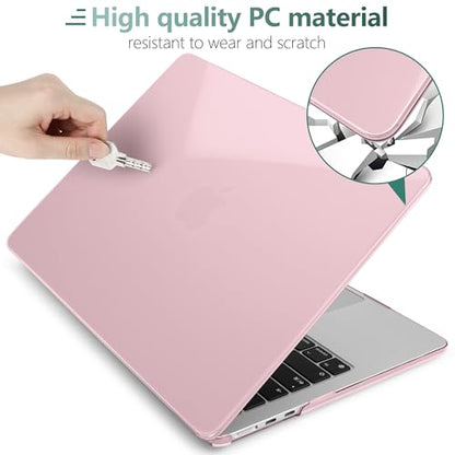 MEEgoodo for MacBook Air M5/M4/M3/M2 13 inch Case 2026-2022, Fit Model A3449/A3240/A3113/A2681, Glossy Case for MacBook Air 13.6 inch with TPU Keyboard & Webcam Cover & OTG Adapter, Fresh Pink - color: Fresh Pink