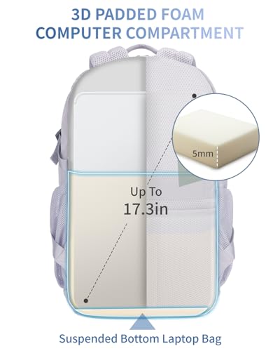 ECOHUB Travel Backpack for Women, 17.3 inch Suspended Laptop Backpack, Fashion Water-Resistant 28L Personal Item Bag with 12 Pockets for Causal, Work, Grey - color: Grey