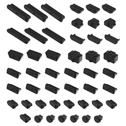 ECSiNG 48Pcs USB Port Plug Covers Set Silicone USB Anti Dust Cap Protector Charging Port Cover Kit Electronic Accessories for Phones Laptops Computer Black