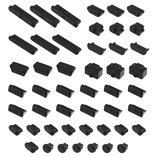 ECSiNG 48Pcs USB Port Plug Covers Set Silicone USB Anti Dust Cap Protector Charging Port Cover Kit Electronic Accessories for Phones Laptops Computer Black