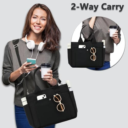 Fammart Large Canvas Tote Bag for Women with Zipper & Compartments, Crossbody Laptop Bags for Work College Travel - color: Black
