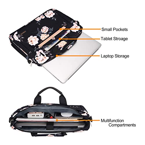 MOSISO Laptop Shoulder Bag for Women, 15-16 inch Computer Bag | Compatible with MacBook Air 15 inch / Pro 16 inch, 15.6 inch Camellia Sleeve with Adjustable Depth at Bottom, Black - color: Black, size: 16 inch
