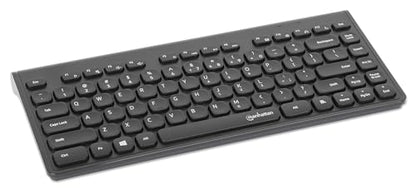 MANHATTAN Slim Wireless USB Mini Keyboard - Compact, Quiet, and Comfortable Typing Experience with Multimedia Function Keys for PC and Laptop - 180764