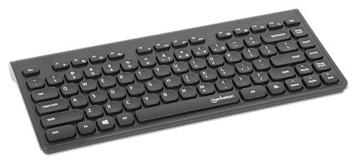 MANHATTAN Slim Wireless USB Mini Keyboard - Compact, Quiet, and Comfortable Typing Experience with Multimedia Function Keys for PC and Laptop - 180764
