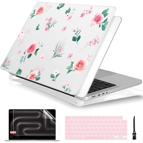 Batianda Case for New MacBook Pro 16 inch 2026 M5 2024 2023 2021 Release with M4 M3 M2 M1 Pro/Max Chip,Stylish Floral Designed Matte Hard Shell with Keyboard Cover & Screen Protector, Peach Rose - color: Peach rose