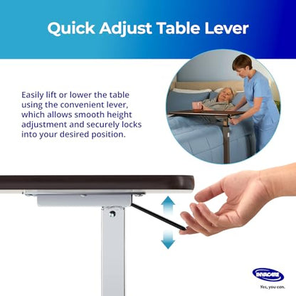 Invacare Bed Table, Height Adjustable Overbed Table, Hospital Bedside Table, Medical Rolling Desk with Wheels, Waterproof Medical and Home Use L-Shaped Steel Base Over Bed Tray Table - style: Non-Tilting Table