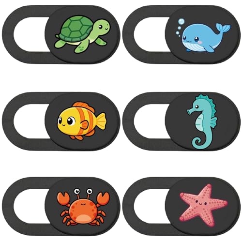 6Pcs 6 Styles Cute Camera Cover Slide Phone Privacy Camera Cover Ocean Animal Design Webcam Protector for Laptop Desktop Computer Tablet Phone Notebook Mini PC Accessories Home Office Use - color: Ocean Animal