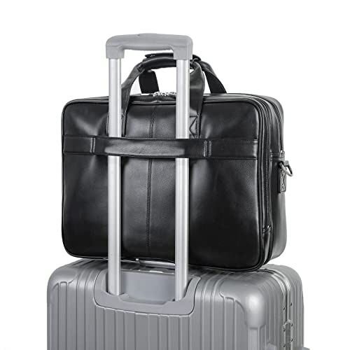 Polare 17" Full Grain Leather Laptop Briefcase Business Travel Laptop Carrying Case Shoulder Bag For Men Fits 17.3” Laptop - color: Black