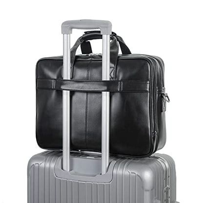 Polare 17" Full Grain Leather Laptop Briefcase Business Travel Laptop Carrying Case Shoulder Bag For Men Fits 17.3” Laptop - color: Black